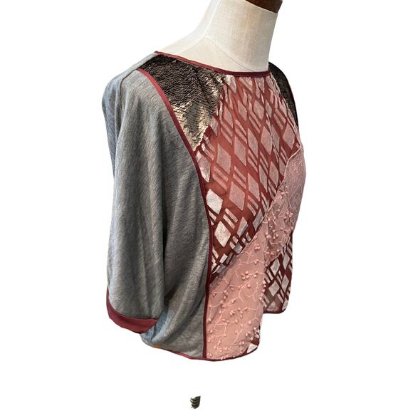 Anthropologie Tiny Patchwork Velvet Dolman Sleeve Top S - Picture 5 of 8